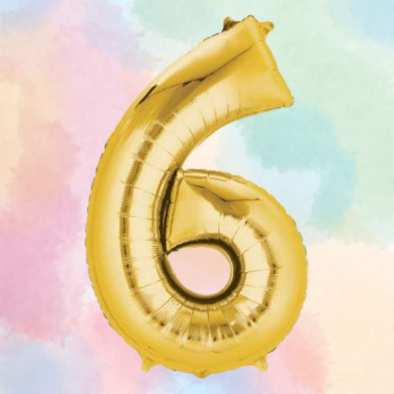 FOIL BALLOON  LARGE YELLOW GOLD SIX 6