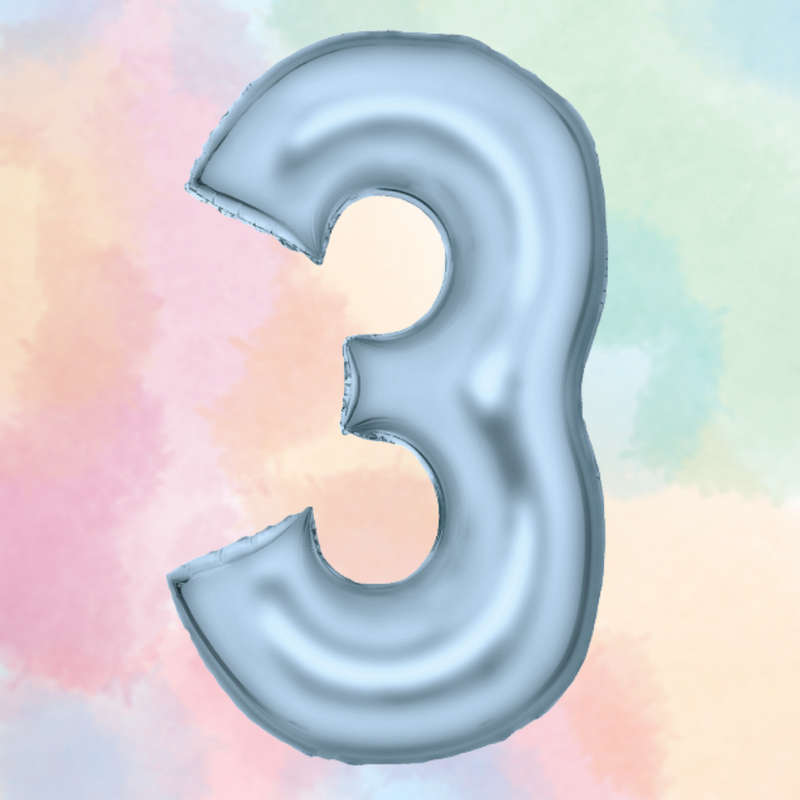 FOIL BALLOON  LARGE PASTEL BLUE THREE 3