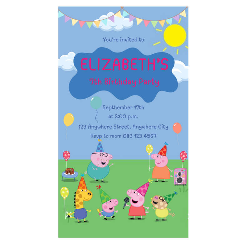 Digital Invite Peppa Pig Blue