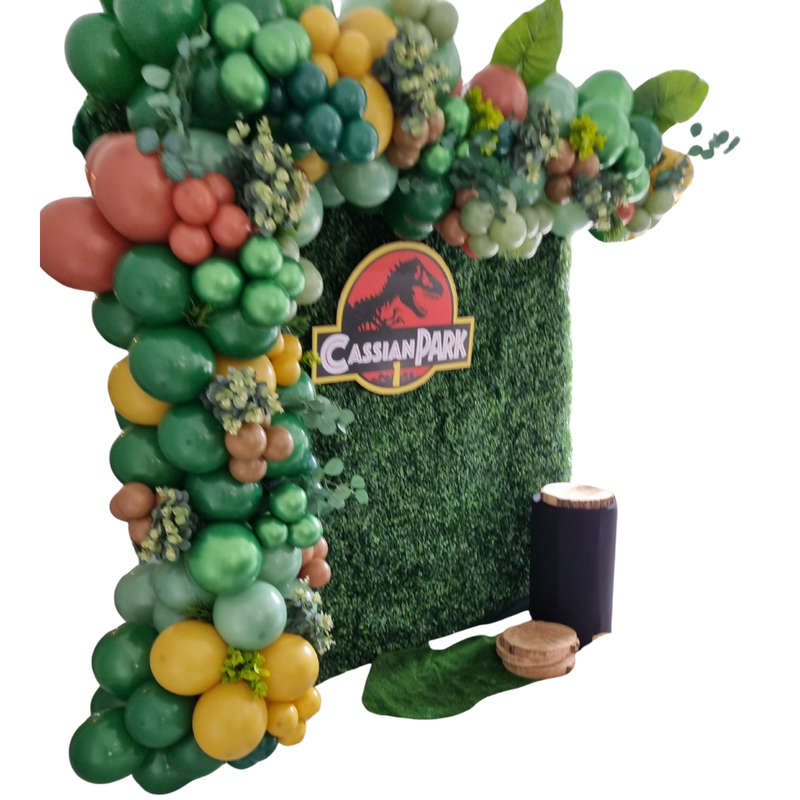 JURASSIC PARK JUNGLE  DINOSAUR EVENT DECOR Balloon Garland Green Backdrop and Plinth
