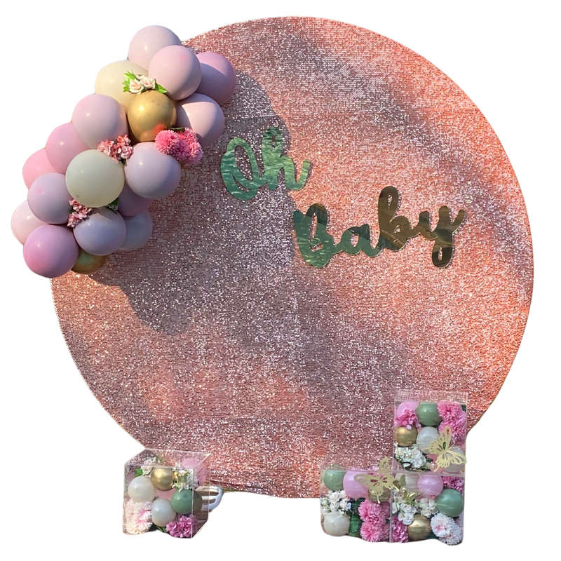 OH BABY Sequins Round Backdrop Balloon Garland and Baby Boxes