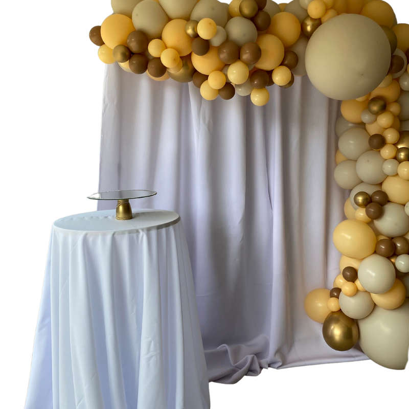 Rectangular Backdrop with Balloon Garland and Cocktail Table
