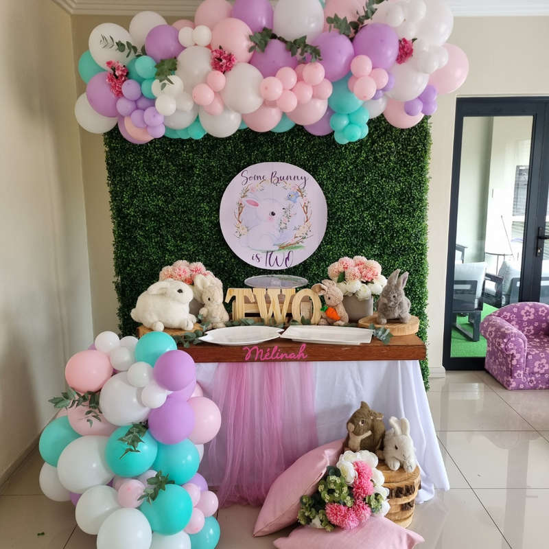 SOME BUNNY PARTY DECOR Rectangular Faux Green Backdrop Balloon Garland Main Table