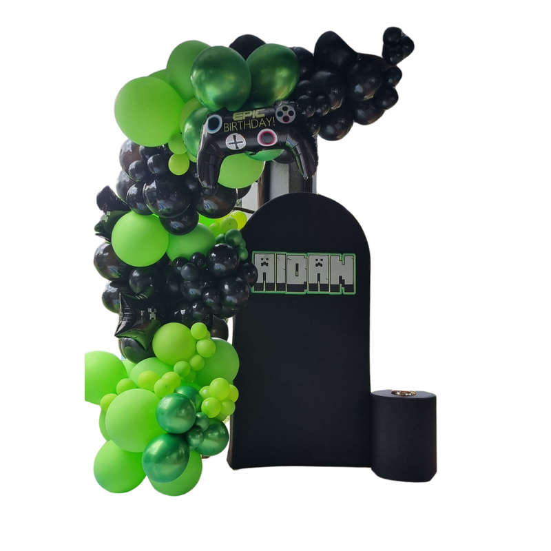 GAMER Playstation Xbox Chiara Backdrop with Organic Balloon Garland and Plinth