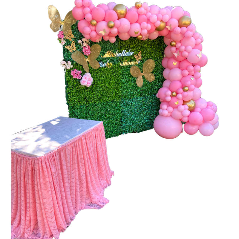BUTTERFLY Faux Green Backdrop Balloon Garland and Main Table EVENT DECOR