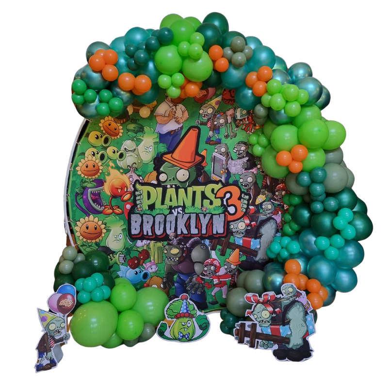 Plants VS Zombies  Round Backdrop Event Decor with Balloon Garland and Character Cutouts
