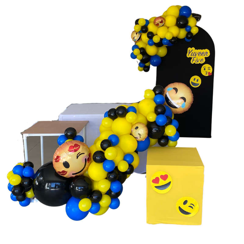 EMOJI EMOTICON Chiara Backdrop with Organic Balloon Garland and Plinths