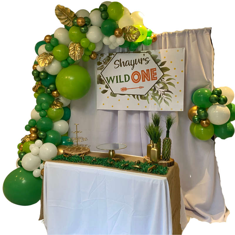 WILD ONE SAFARI JUNGLE PARTY DECOR V3 Rectangular Backdrop Balloon Garland Main Table