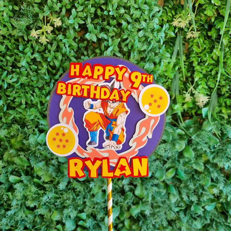 DRAGONBALL Z CAKE TOPPER birthday party themed decor glitter shaker style personalized with name ...