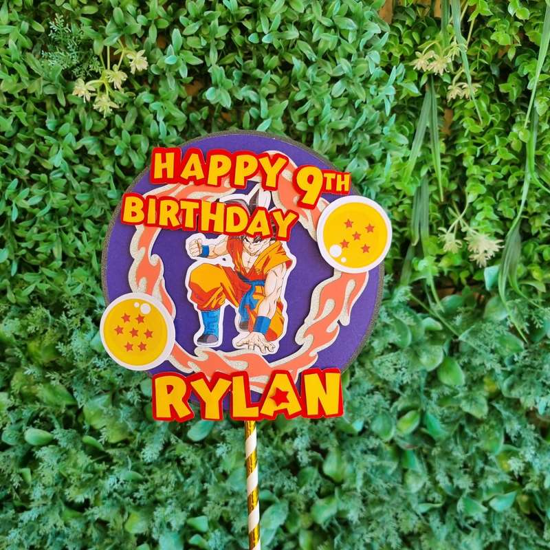 DRAGONBALL Z CAKE TOPPER birthday party themed decor glitter shaker style personalized with name ...