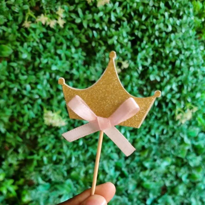 CROWN AND BOW CUPCAKE TOPPER  SET OF 12 birthday party themed decor