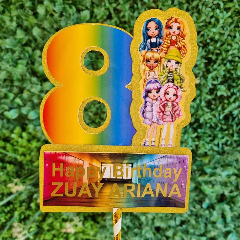 RAINBOW HIGH CAKE TOPPER birthday party themed decor glitter shaker style personalized with name ...