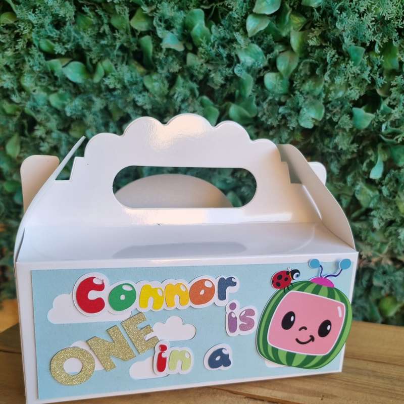 COCOMELON PARTY PACK 5 BOXES only, personalized kiddies birthday party themed decor party boxes c...