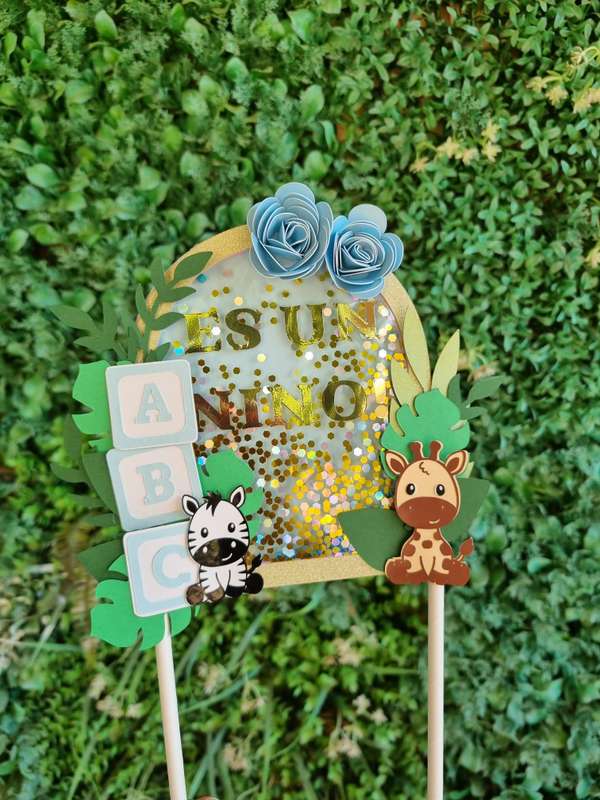 IT IS A BOY CAKE TOPPER B birthday party themed decor glitter shaker style personalized with name...