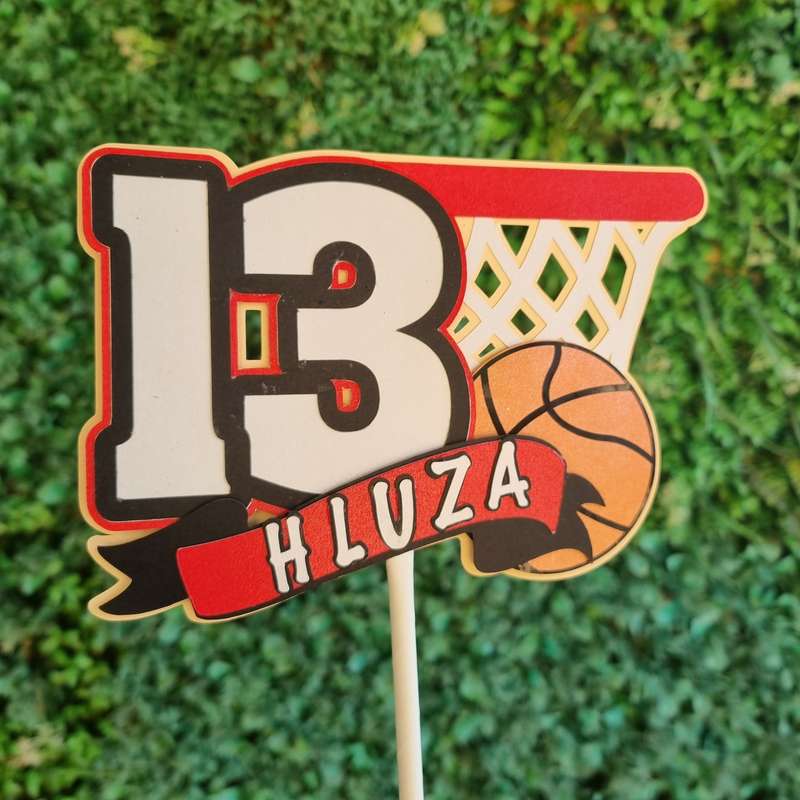 BASKETBALL CAKE TOPPER birthday party themed decor glitter shaker style personalized with name an...
