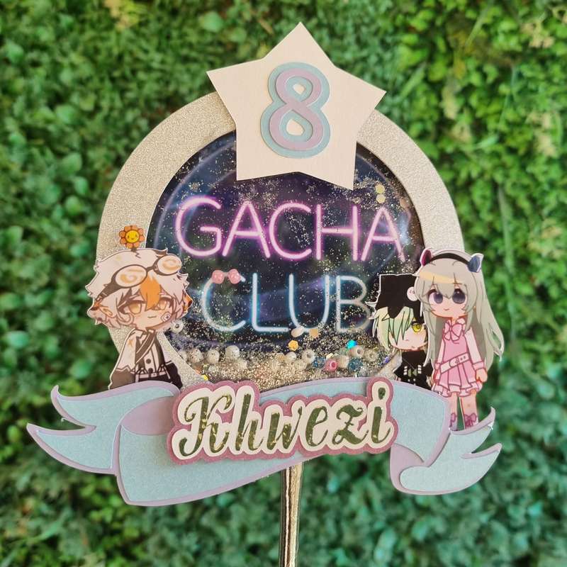 GACHA CLUB CAKE TOPPER birthday party themed decor glitter shaker style personalized with name an...