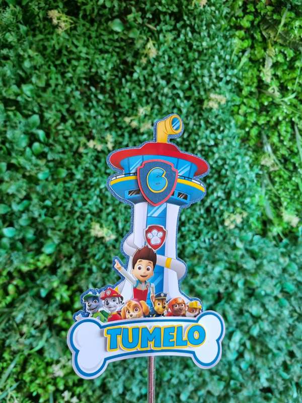 PAW PATROL CAKE TOPPER B birthday party themed decor glitter shaker style personalized with name ...