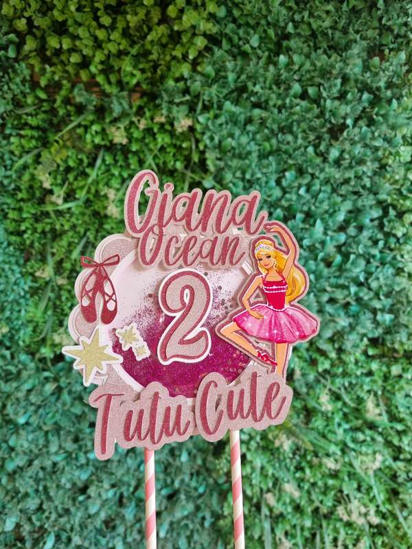 BARBIE BALLET BALLERINA CAKE TOPPER birthday party themed decor glitter shaker style personalized...