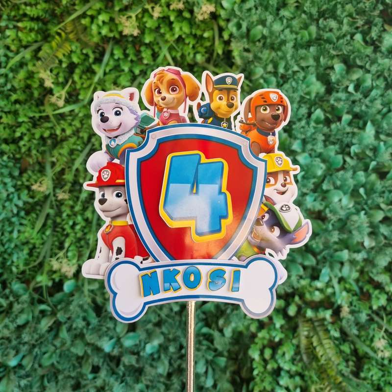 PAW PATROL CAKE TOPPER C birthday party themed decor glitter shaker style personalized with name ...