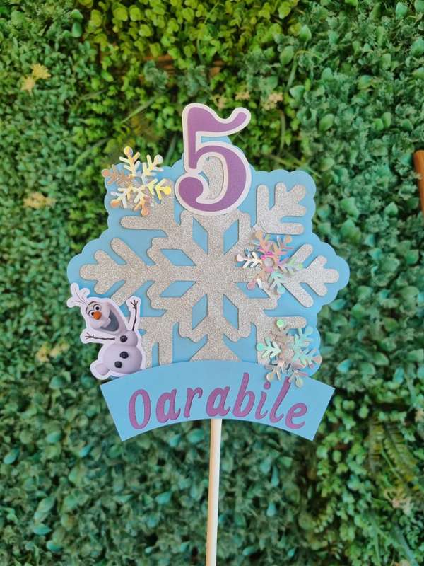 SNOWFLAKE OLAF FROZEN CAKE TOPPER birthday party themed decor glitter shaker style personalized w...