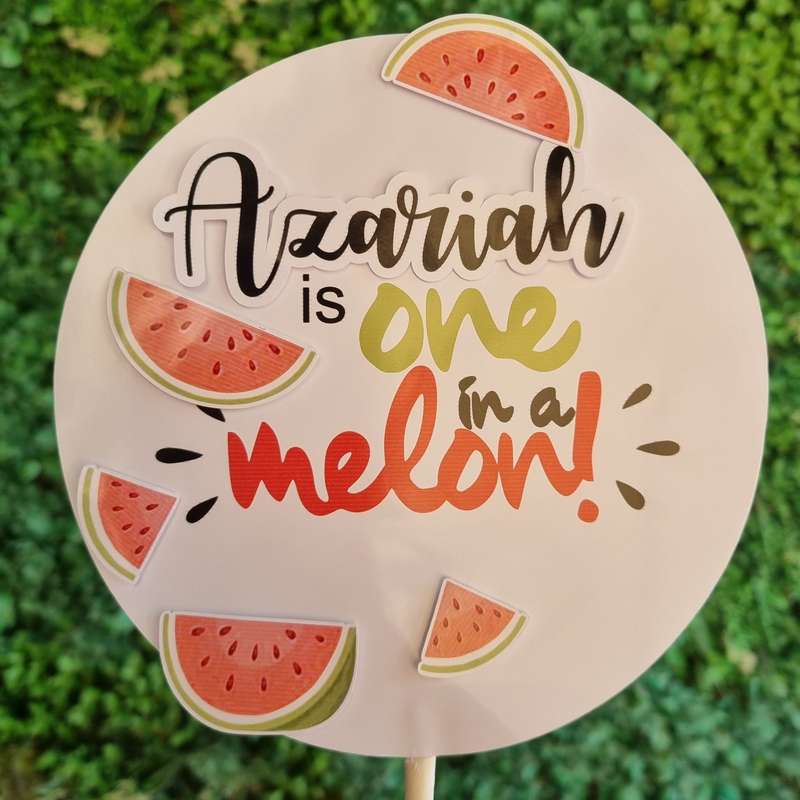 WATERMELON CAKE TOPPER birthday party themed decor glitter shaker style personalized with name an...