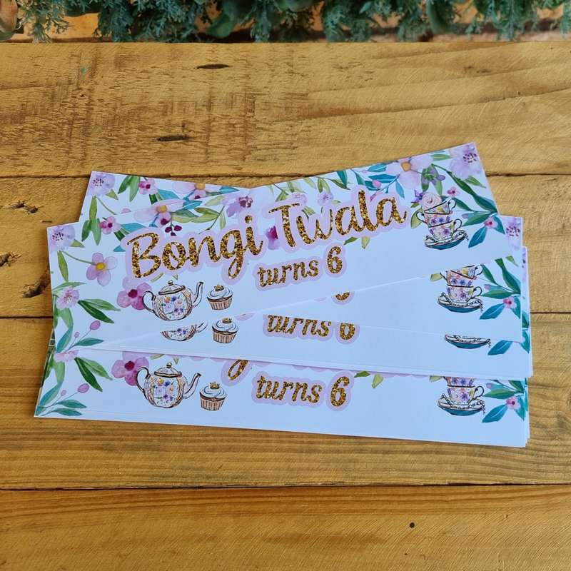 SECRET TEA GARDEN  PARTY BOTTEL LABELS  SET OF 4 birthday party themed decor personalized with na...