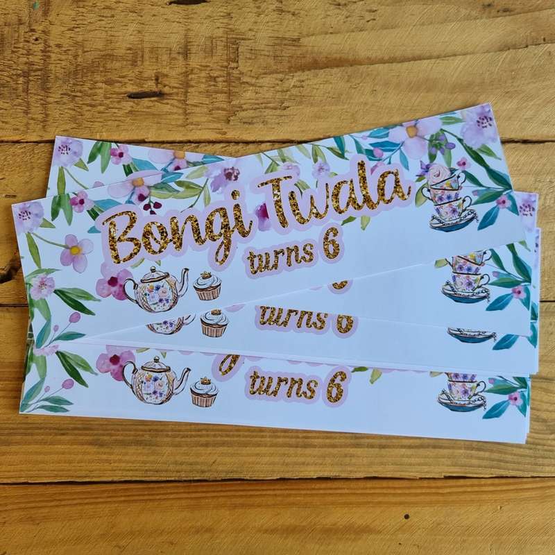SECRET TEA GARDEN  PARTY BOTTEL LABELS  SET OF 4 birthday party themed decor personalized with na...