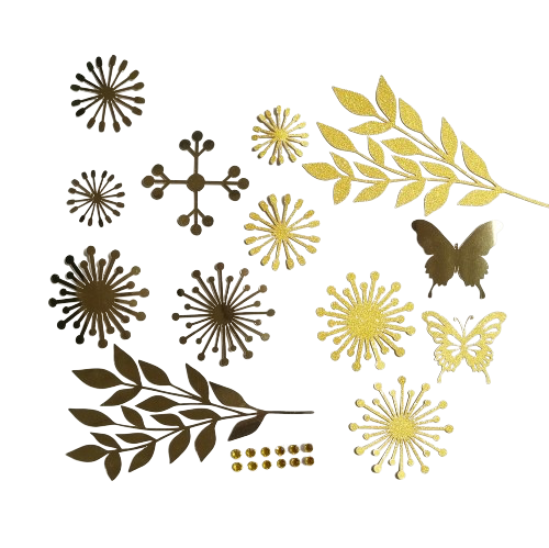 DO IT YOURSELF SET OF 5 PAPER FLOWERS WITH PAPER BUTTERFLIES AND LEAVES WHITE AND GOLD, Nursery p...