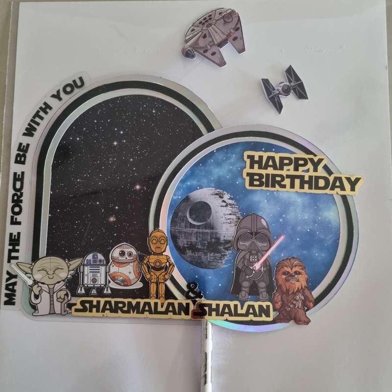 STAR WARS CAKE TOPPER birthday party themed decor glitter shaker style personalized with name and...