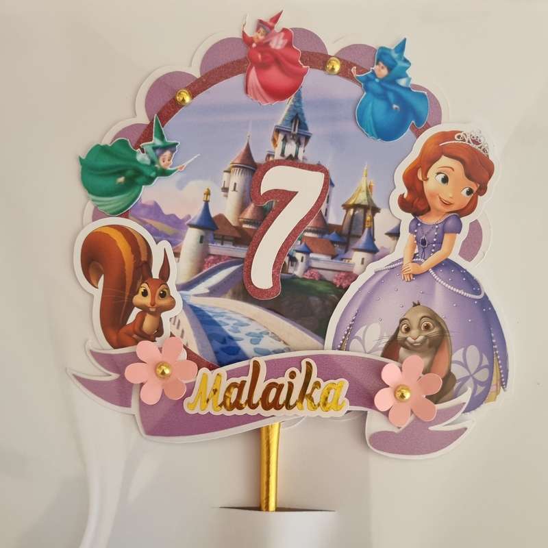 SOFIA THE FIRST CAKE TOPPER birthday party themed decor glitter shaker style personalized with na...