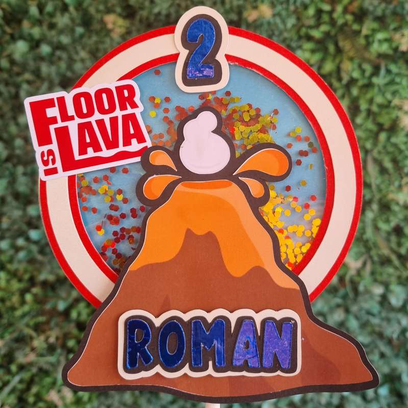 THE FLOOR IS LAVA CAKE TOPPER birthday party themed decor glitter shaker style personalized with ...