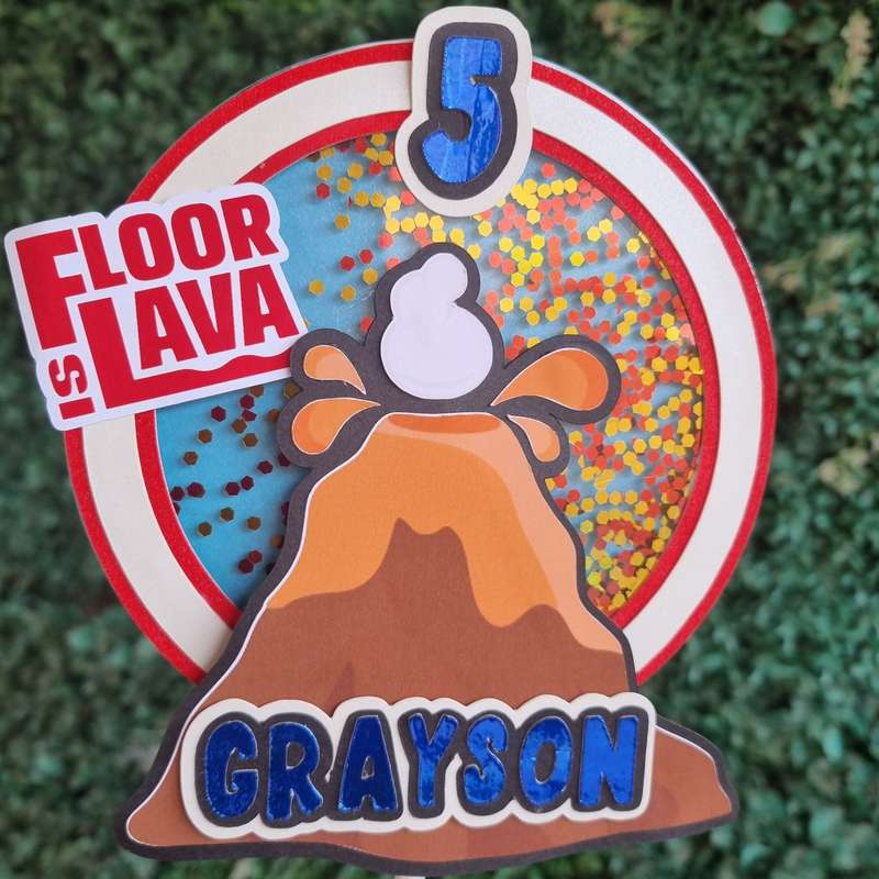 THE FLOOR IS LAVA CAKE TOPPER birthday party themed decor glitter shaker style personalized with ...