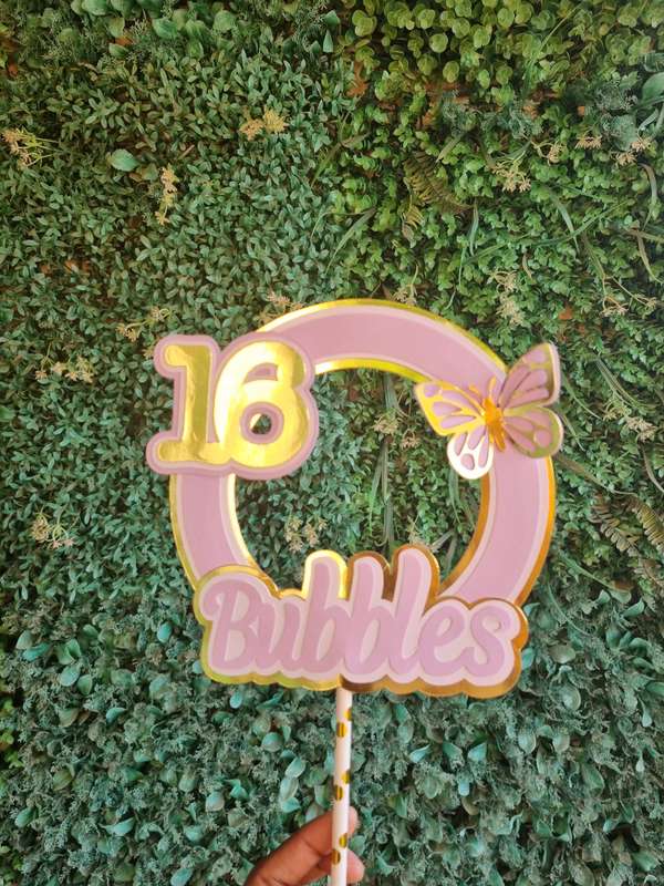 BUTTERFLY CAKE TOPPER birthday party themed decor glitter shaker style personalized with name and...