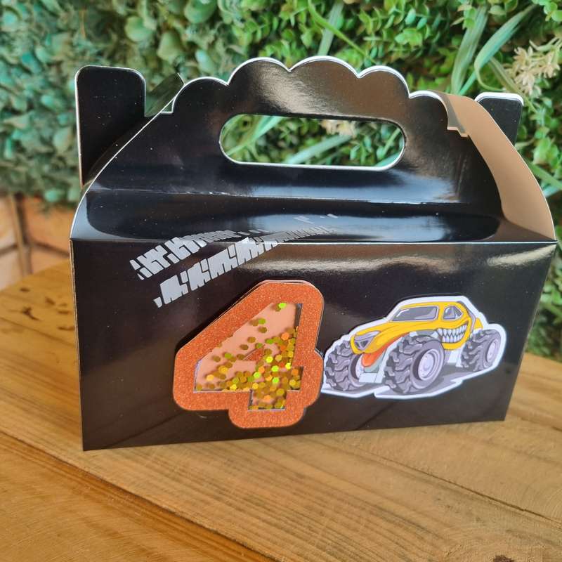 MONSTER TRUCKS PARTY PACK 5 BOXES only, personalized kiddies birthday party themed decor party bo...