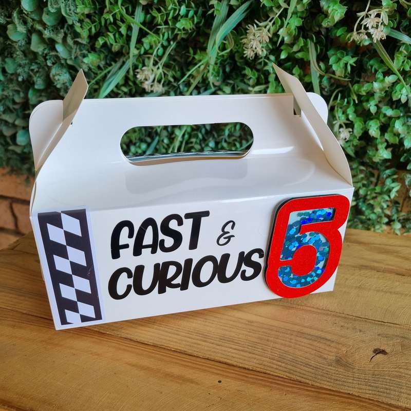 FAST AND CURIOUS PARTY PACK 5 BOXES only, personalized kiddies birthday party themed decor party ...