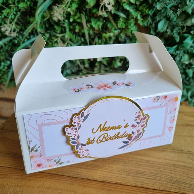 PINK FLOWERS PARTY PACK 5 BOXES only, personalized kiddies birthday party themed decor party boxe...