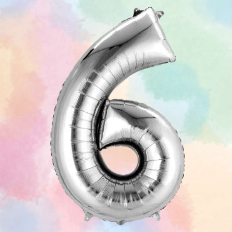 FOIL BALLOON  LARGE SILVER SIX 6