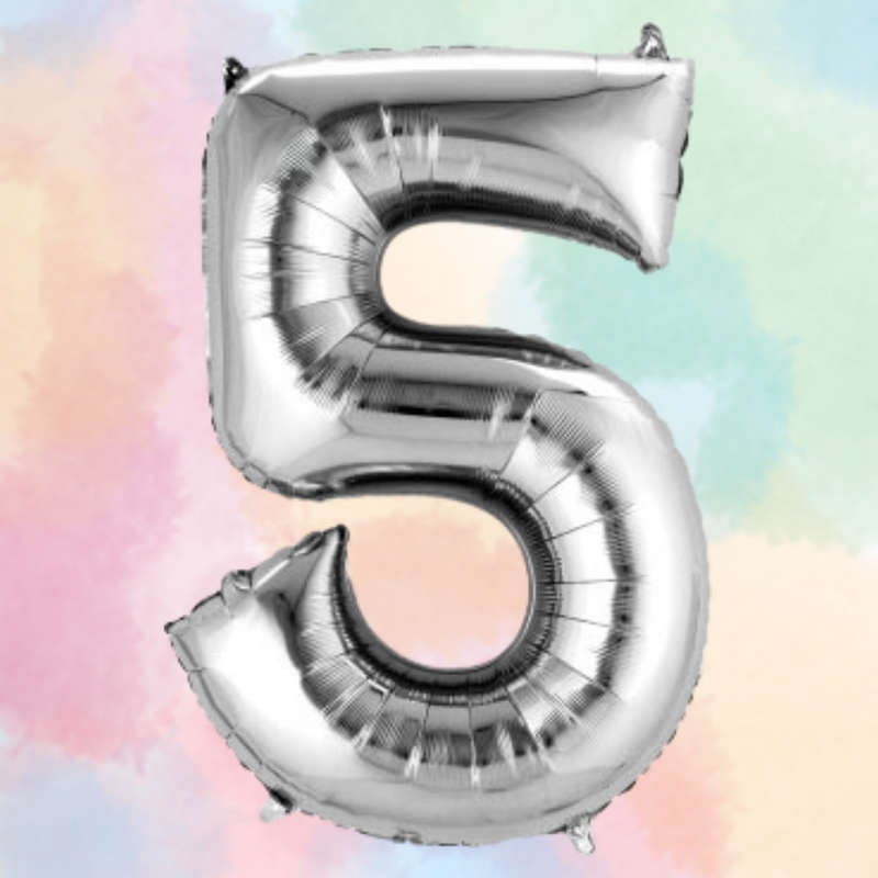 FOIL BALLOON  LARGE SILVER FIVE 5