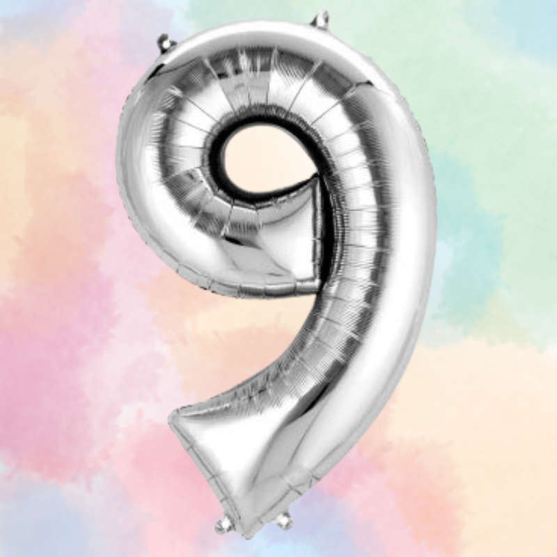 FOIL BALLOON  LARGE SILVER NINE 9