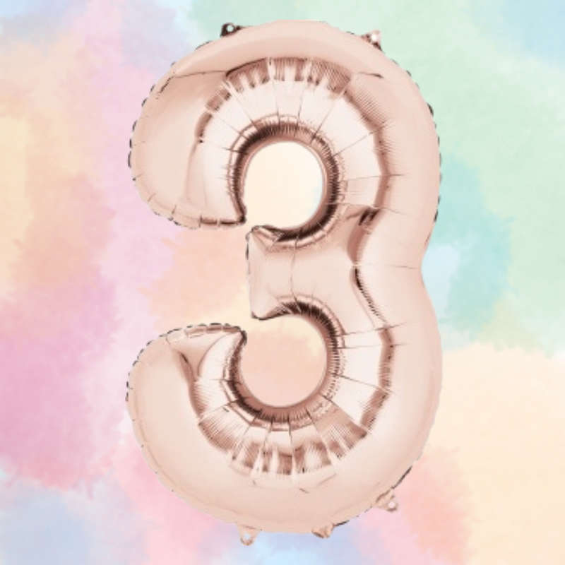 FOIL BALLOON  LARGE ROSE GOLD THREE 3