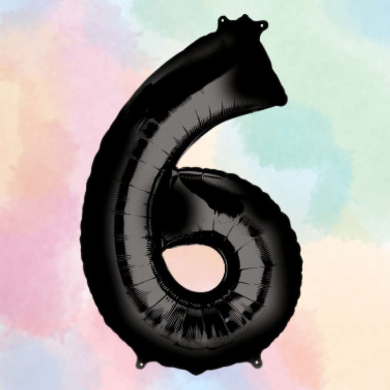 FOIL BALLOON  LARGE BLACK SIX 6