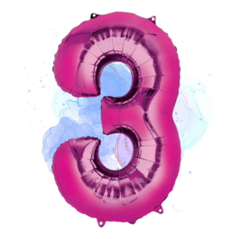 FOIL BALLOON  LARGE CERISE PINK THREE 3