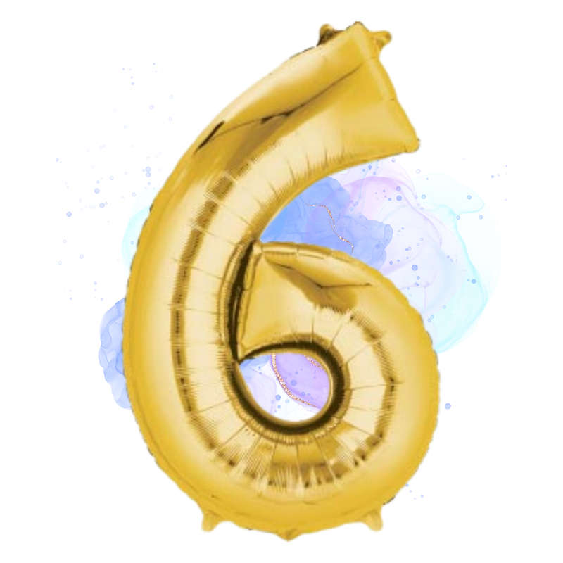 FOIL BALLOON  LARGE YELLOW GOLD SIX 6