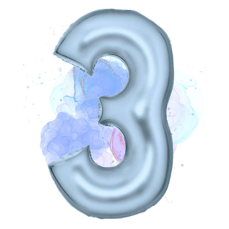 FOIL BALLOON  LARGE PASTEL BLUE THREE 3
