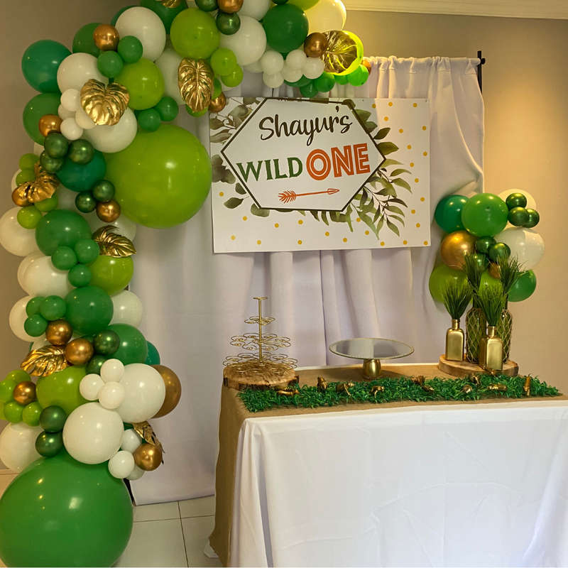 WILD ONE SAFARI JUNGLE PARTY DECOR V3 Rectangular Backdrop Balloon Garland Main Table