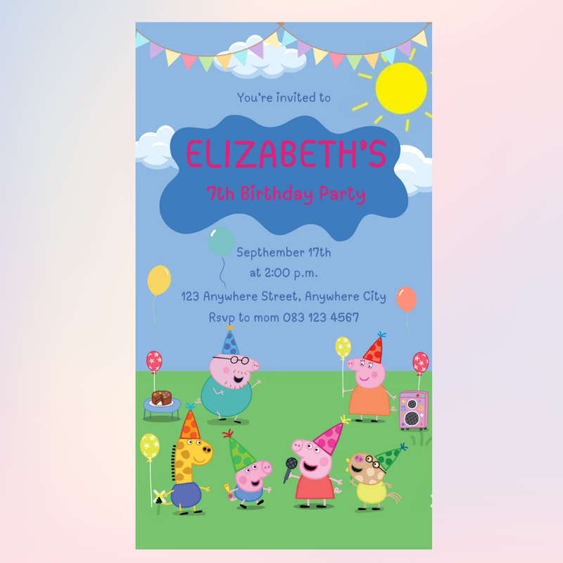 Digital Invite Peppa Pig Blue