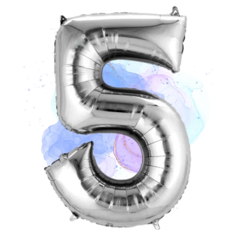 FOIL BALLOON  LARGE SILVER FIVE 5
