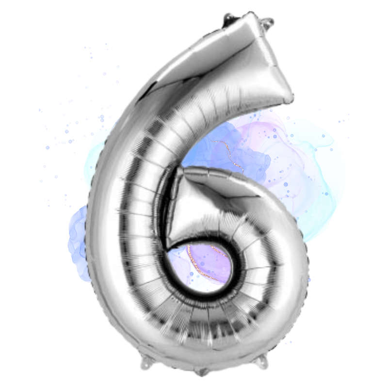 FOIL BALLOON  LARGE SILVER SIX 6