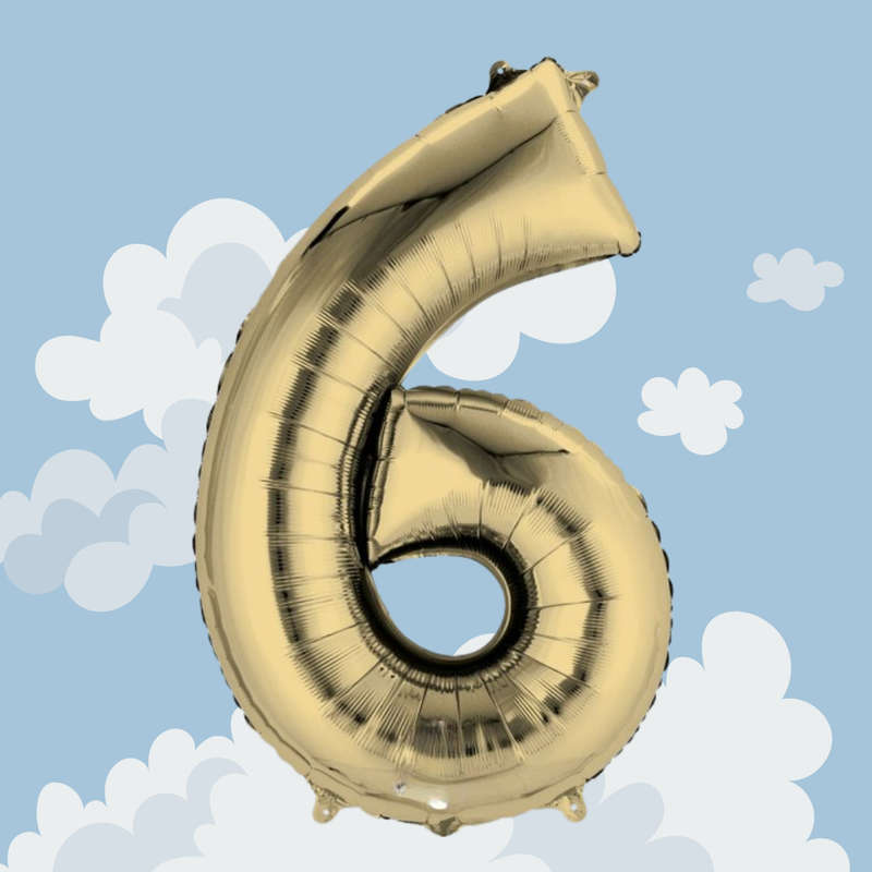 FOIL BALLOON  LARGE WHITE GOLD SIX 6