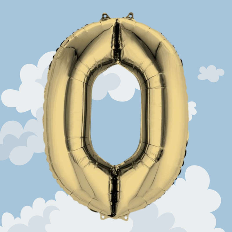 FOIL BALLOON  LARGE WHITE GOLD ZERO 0